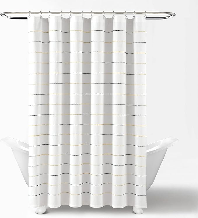 Lush Decor Ombre Stripe Yarn Dyed Cotton Shower Curtain, 72" W x 72" L, Navy & Multi - Fabric Shower Curtains - Striped Bathroom Curtain - Farmhouse & Coastal Decor