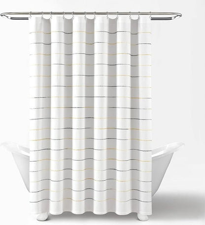 Lush Decor Ombre Stripe Yarn Dyed Cotton Shower Curtain, 72" W x 72" L, Navy & Multi - Fabric Shower Curtains - Striped Bathroom Curtain - Farmhouse & Coastal Decor