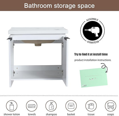 Malwee 24" Floating Bathroom Vanity with Sink, 24 Inch Single Sink Wall Mounted Bathroom Vanity, with 2 Doors and White Ceramic Basin Top, Wall Hung Storage Cabinet Combo Set.MA07424