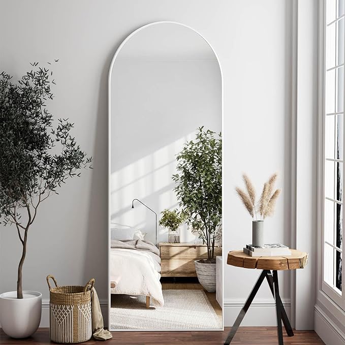 Dewfig Mirror Full Length, 64"X21" Arched Floor Mirror, White | Aluminum Alloy Frame Full Body Mirror, HD Shatterproof Tempered Glass, Lean/Stand/Wall for Living Room,Bedroom, Dressing Room