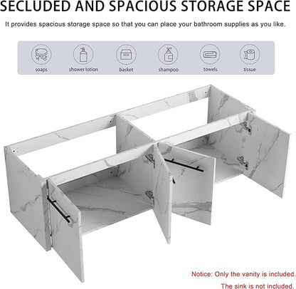 60 Inch Bathroom Vanity Without Sink, 60" Floating Vanity Without Top, Modern Wall Mounted Cabinet for Large Space, Large Bathroom Storage Cabinet with 4 Soft-Closing Doors and Bar Handles