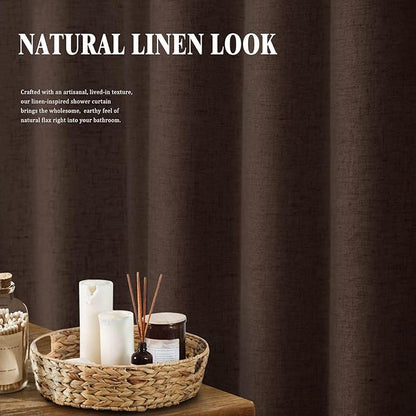 Linen Shower Curtain Brown, Fabric Boho Farmhouse Shower Curtains for Bathroom Cotton Natural Cloth Liner Set 72" W x 72" L