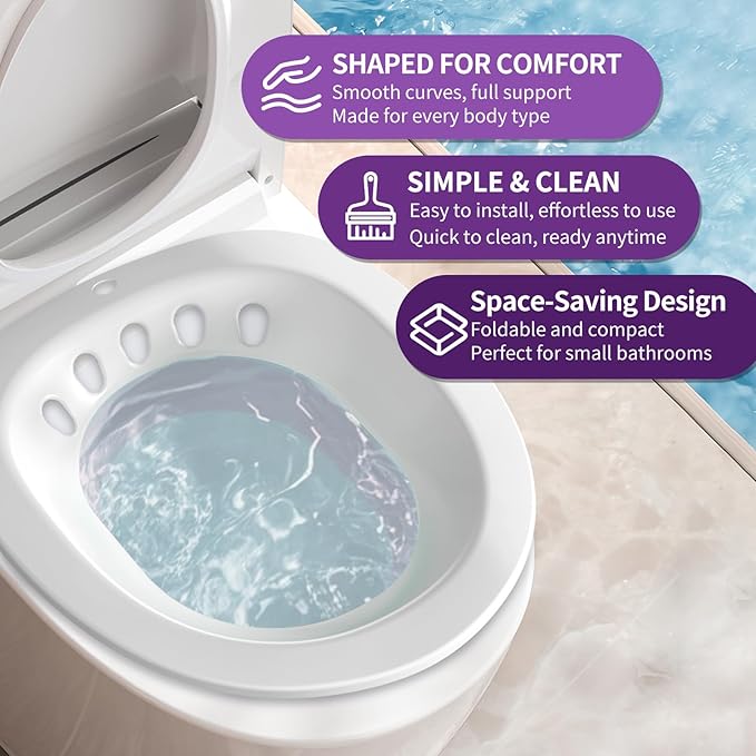 RUGUO Sitz Bath for Toilet Seat - Yoni Steam Seat - Sitz Bath for Hemorrhoids and Postpartum Care - Portable Bidet BPA Free - Foldable Basin for Epsom Salt Soak - Pink