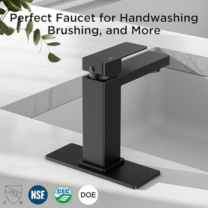 FORIOUS Bathroom Faucets, Single Hole Black Bathroom Faucet with Pop-up Drain, Lead-Free, Single Handle Faucet for Sink, Vanity, RV, Lavatory, Suitable for 1 or 3 Holes