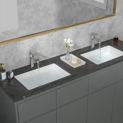 Sarlai Undermount Bathroom Sink - 20.5 x 14.5 inch Rectangular White Ceramic Vessel Sink with Overflow, Modern Vanity Art Basin, Interior Bowl Size 18.3" x 12.3"