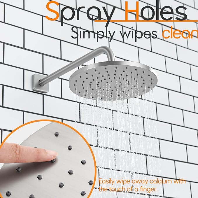 Rainfall Shower Head 10 Inch Overhead Waterfall Showerhead with Adjustable Swivel Ball Joint, Anti-clogging Nozzles, Brushed Nickel SH001BR-D10
