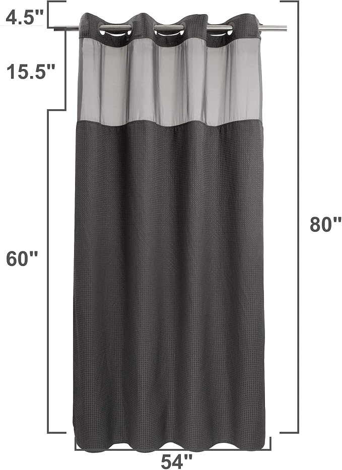 River Dream Waffle No Hook Shower Curtain with Liner,Graphite Grey,54x80 | Dotted Waffle,Snap-in Liner,Heavy Duty,Quick Dry,Mesh Top Window,With Bottom Magnets,Hotel-Grade,Washable,Stall Long Size