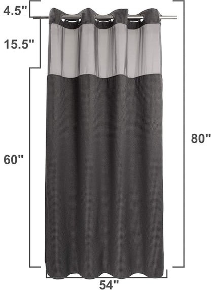 River Dream Waffle No Hook Shower Curtain with Liner,Graphite Grey,54x80 | Dotted Waffle,Snap-in Liner,Heavy Duty,Quick Dry,Mesh Top Window,With Bottom Magnets,Hotel-Grade,Washable,Stall Long Size