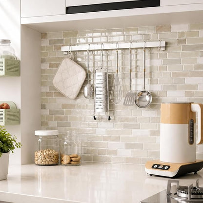 Peel and Stick Backsplash, Self Adhesive 10 Kitchen Tiles 12''x12'' | Beige Green 3D Wall Tile Back Splash for Kitchen, Bathroom, Laundry Room