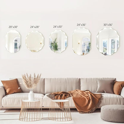 24x30 Inch Bathroom Mirrors for Over Sink, Round Frameless Mirrors for Wall | Beveled Bathroom Mirror, Bathroom Vanity Circle Mirror for Bedroom Living Room Entryway Home Decor