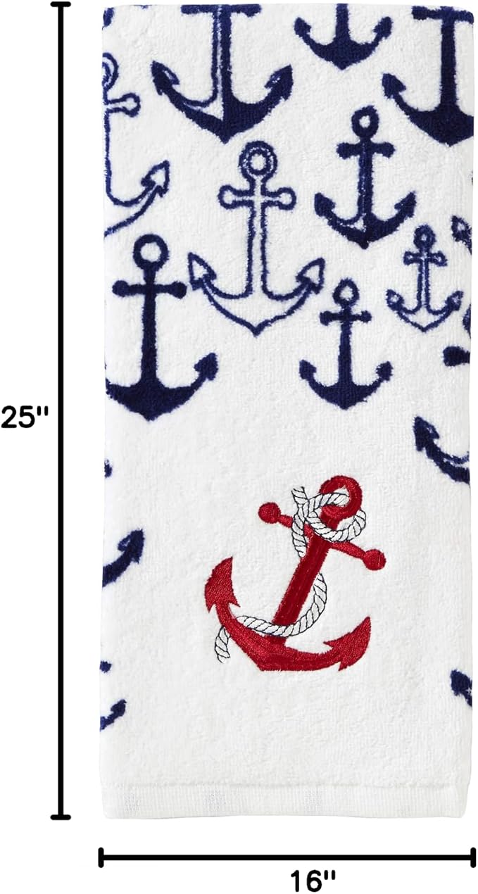 SKL Home Americana Anchor Hand Towel Set, 16x25, 2 Pack | Decorative embroidery for nautical & coastal décor. Can be used in the bathroom, kitchen, bar or any sink space.