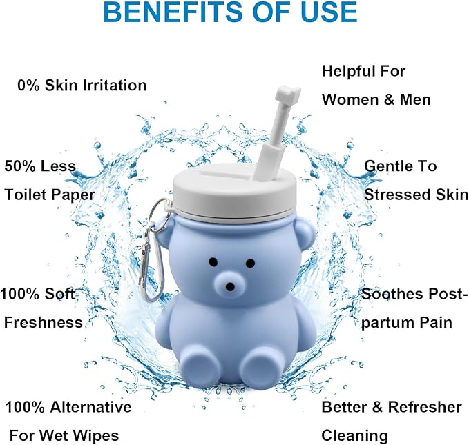 Cute Portable Bidet for Kids, Lovely Baby Bidet Spray Bottle, 300ml Compact Travel Size Camping Peri Bottle With Retractable and Angle-Adjustable Nozzle for Home, Outdoors, Camping & Travel Blue (1pc)