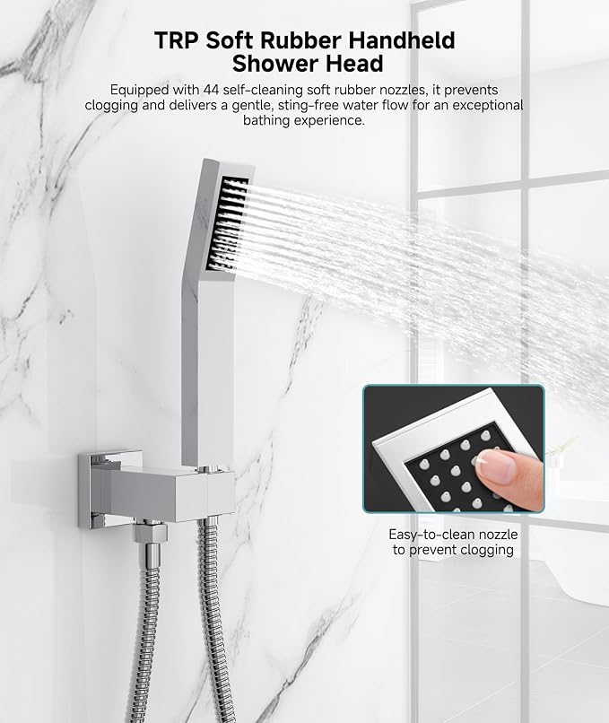 SR SUN RISE Shower Faucet Set & System - 10 Inch Rainfall Shower Head & Handle Set Wall Mounted Polished Chrome Solid Brass Valve Trim Kit Included