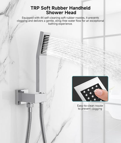 SR SUN RISE Shower Faucet Set & System - 10 Inch Rainfall Shower Head & Handle Set Wall Mounted Polished Chrome Solid Brass Valve Trim Kit Included