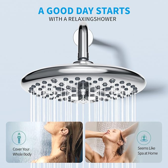EMBATHER Shower Faucet Sets - Overhead Rain Head Shower System with High Pressure Handheld Complete Combo and Mixer Valve Trim Kit - Polished Chrome Rainfall Shower Fixture for Luxury Bathroom