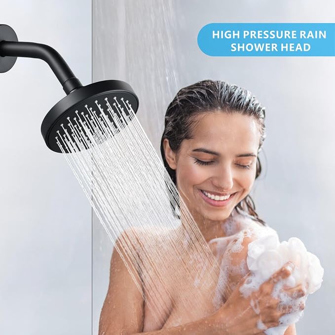 High Pressure Shower Head - 4.7“ Powerful Bathroom Pressure Boosting Rain Showerhead - Perfect Universal Replacement for Rainfall Shower Heads (2 Pack,Matte Black)