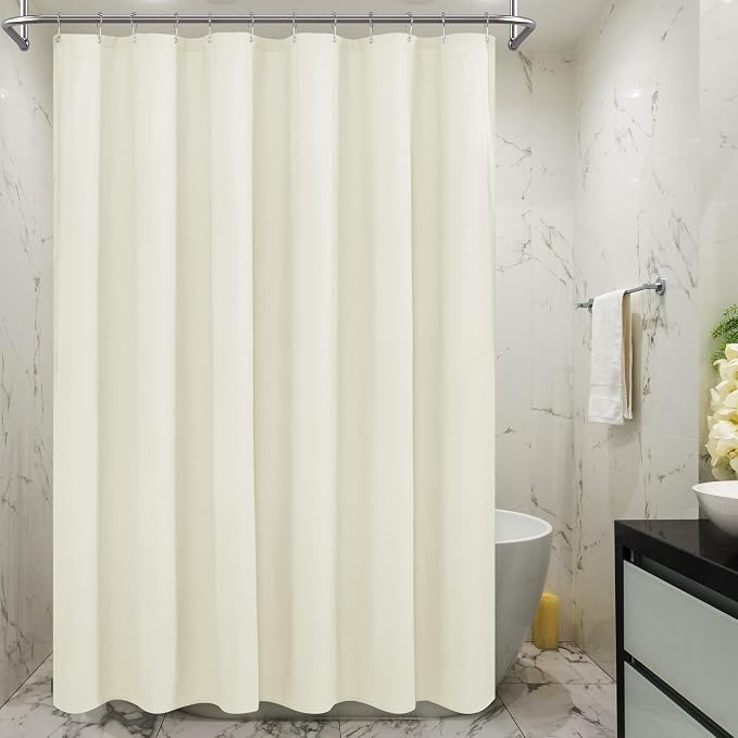 Embossed Polyester Shower Curtain Liner 71 x 96 inches, Cream | Extra Long, Machine Washable, Bottom Magnets, Water Repellent, 71x96 Soft Fabric Shower Curtain for Bathroom