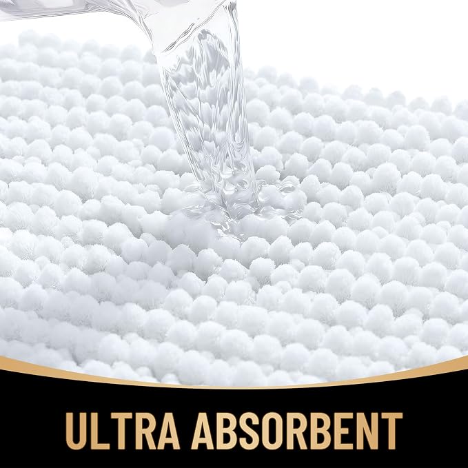 OLANLY Thick Chenille Bathroom Runner Rugs 59x20, Absorbent Bath Mat, White | Soft Bath Rugs, Rubber Backing, Machine Wash Dry, Bath Mats for Bathroom, Tub and Shower, Home Decor Accessories