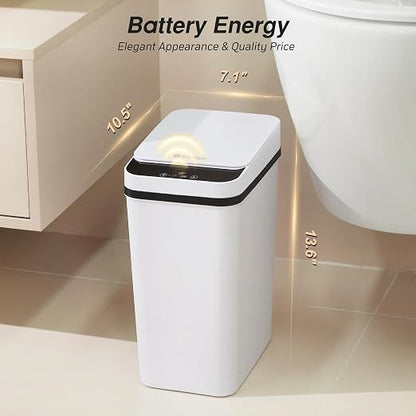 FRESHLIX Bathroom Automatic Trash Can, 4 Gallon Touchless Motion Sensor Small Garbage Can with Lid Smart Electric Narrow Waterproof Garbage Bin for Bedroom Office Halloween Decoration, White
