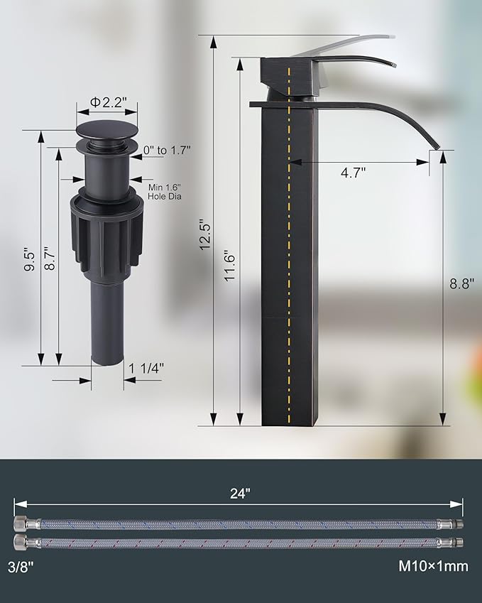 Vessel Sink Faucet Single Hole: ARCORA Oil Rubbed Bronze Tall Bathroom Faucet, Single Handle Tall Waterfall Bathroom Faucet with Pop Up Drain and cUPC Supply Lines