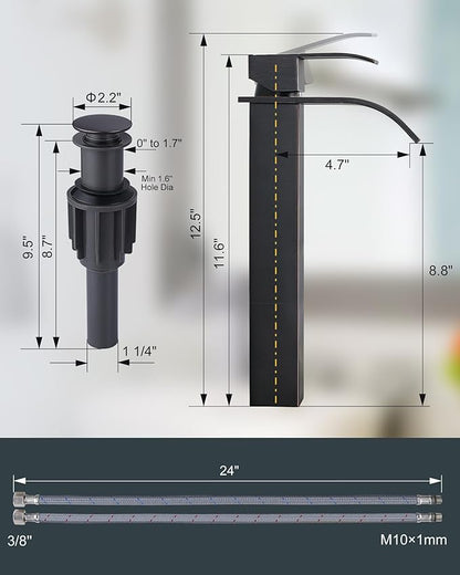 Vessel Sink Faucet Single Hole: ARCORA Oil Rubbed Bronze Tall Bathroom Faucet, Single Handle Tall Waterfall Bathroom Faucet with Pop Up Drain and cUPC Supply Lines