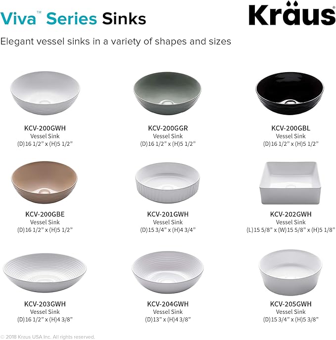 KRAUS Viva™ Round White Porcelain Ceramic Vessel Bathroom Sink with Pop-Up Drain, 16 1/2 in. D x 4 3/8 in. H, KCV-203GWH