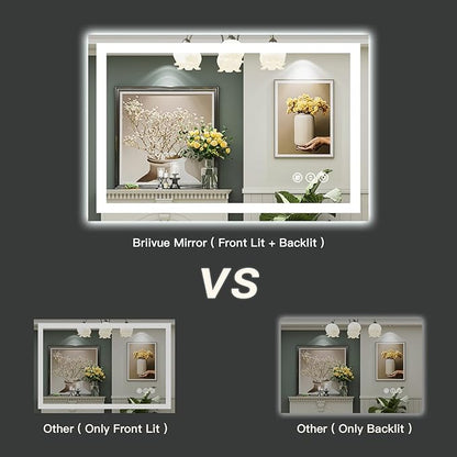 48x40 Inch LED Bathroom Mirror with Lights, Backlit & Front Lit, Anti-Fog Lighted Bathroom Vanity Mirror for Wall, Memory Function, Dimmable, HD Tempered Glass, Shatter-Proof