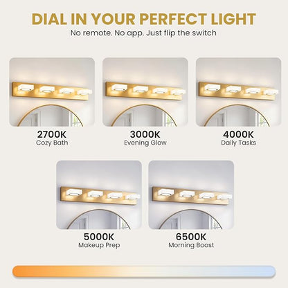 Bathroom Vanity Light, 4-Light 31 Inch Brushed Gold 5CCT 2700-6500K LED Bathroom Light Fixtures Over Mirror, Vanity Lighting Modern Bath Wall Sconce for Mirror Bedroom Living Room