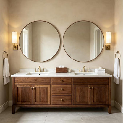 Round Wood Mirror, 40" Round Modern Decoration Large Circle Wall Mirror for Bathroom Living Room Bedroom Entryway, Walnut