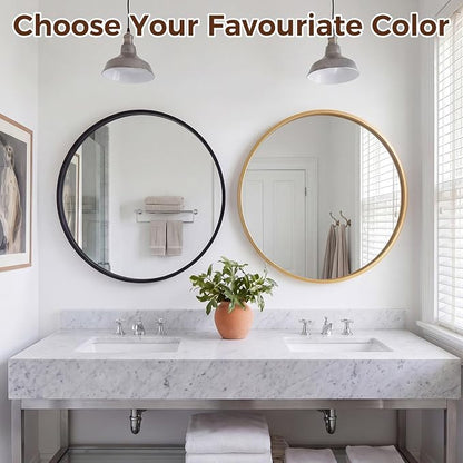 Sweetcrispy 20 Inch Round Wall Mirror, Bathroom Mirrors for Over Sink | Matte Metal Framed, Wall Decor for Bedroom, Entryway, Anti-Rust, Tempered Glass, Hanging or Leaning, Black