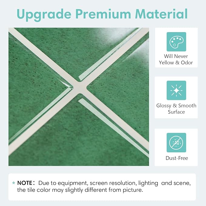 Commomy Thicker Green Peel and Stick Tiles - 10 pcs of 12" x 12" | 3D Adhesive Square Peel and Stick Tiles Backsplash for Kitchen, Bathroom, Removable, Waterproof, Vinyl Wall Tile