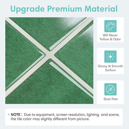 Commomy Thicker Green Peel and Stick Tiles - 10 pcs of 12" x 12" | 3D Adhesive Square Peel and Stick Tiles Backsplash for Kitchen, Bathroom, Removable, Waterproof, Vinyl Wall Tile