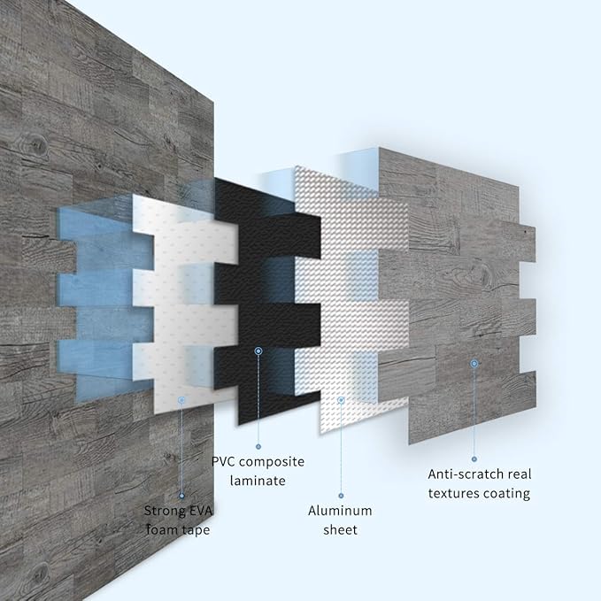 Art3d Peel and Stick Backsplashes Wall Tile Gray Wood Grain, 5-Pack of 13.5x11.4inches, for Kitchen Backsplash, Bathroom Decoration, Fireplace and Stair Riser Decal, Made of PVC Composite Laminate
