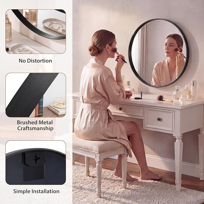 Sweetcrispy Bathroom Circle Mirror 20 in, Vanity Wall Mirror for Over Sink | odern Wall Mount Vanity Mirrors for Home Decor, Living Room, Bedroom, Black