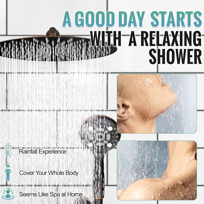 SR SUN RISE Shower Faucet - 16 Inch Multifunctional High Pressure Shower Head System with Handheld Shower Head Fixtures - Valve Included - Oil Rubbed Bronze