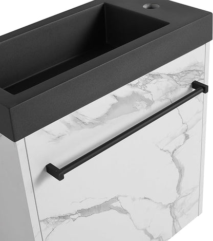 20" Small Bathroom Vanity with Black Sink Floating Bathroom Vanity Cabinet with Storage Wall Mounted Narrow Vanities Bathroom Vanity with White Marble Grain Flat Door for Home Bath