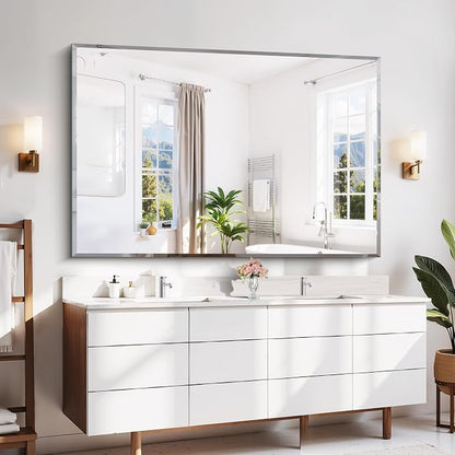 CILIBER Beveled Bathroom Mirror, 60x40 Large Bathroom Mirrors for Over Sink, 3mm Tempered Glass Beveled Frameless Vanity Mirror for Bathroom, Bedroom, Living Room and Entryway