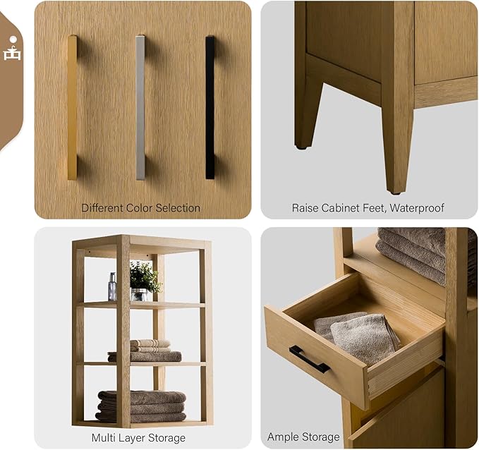 Vanity Art 21 inch Bathroom Vanity with Storage Cabinet & Shelves, Storage Cabinet with Soft-Closing Doors, VA90-LC-NO-GB1