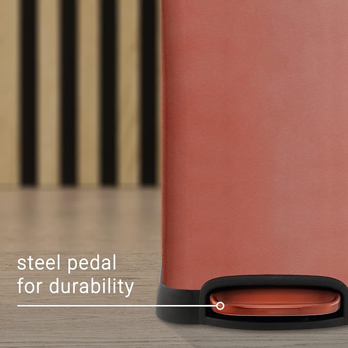happimess Betty Retro Mini 3.2 Gal Step Trash Can, Rose Gold | Soft-Close Lid, Fingerprint Proof, Removable Liner, Stainless Steel, Hands-Free Pedal