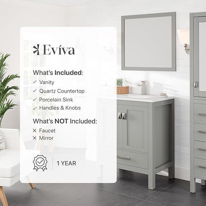 Eviva London 30 Inch Gray Bathroom Vanity - Stylish Single Sink Vanity with Undermount Porcelain Sink & Cabinet for Optimal Storage