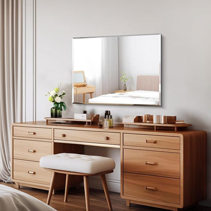 CILIBER Beveled Mirror, 24x30 Frameless Beveled Bathroom Mirrors for Wall, 3mm Tempered Glass Rectangle Vanity Mirror with Beveled Edge, Crystal-Clear, Hangs Horizontally or Vertically