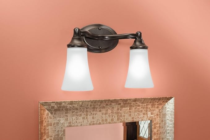 Moen YB2862ORB Eva 2-Light Dual-Mount Bath Bathroom Vanity Fixture with Frosted Glass, Oil Rubbed Bronze