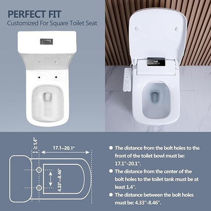 Square Bidet Seat for Rectangle Toilets, Electric Heated Toilet Seat, Adjustable Air Dryer and Warm Water, Front and Rear Wash, 110V-120V Only