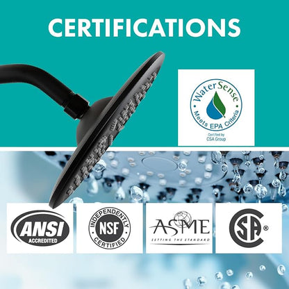 Niagara Conservation N9517MB Rainfall Spa 1-Spray with 1.75 GPM 8-in. Wall Mount Adjustable Fixed Shower Head in Matte Black, 1-Pack | Bathroom Shower Head Sprayer with Pressure Compensation