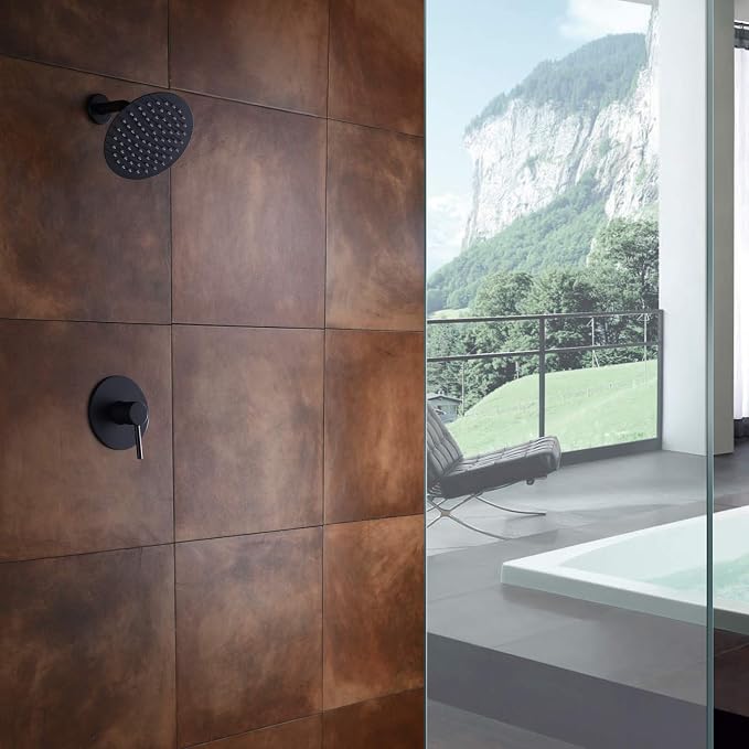 SUMERAIN Matte Black Shower Faucet Set, 8 Inches Rain Shower Head | Anti-scald Pressure Balance Cartridge, Non-return Check Valves, Single Handle