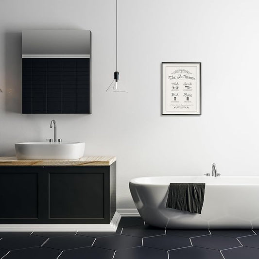 Stupell Industries Guide To Bathroom Procedures Linen Look Oversized Framed Giclee Texturized Art, Proudly Made in USA