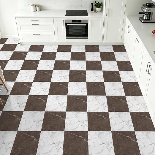Art3d 30-Pack Peel and Stick Vinyl Floor Tiles, Red & White Marble | 15 Tiles per Color, 12" x 12" Single Tile, Wipeable, Waterproof, Ideal for Kitchen, Bathroom, Living Room, Bedroom