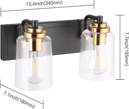 SOLFART 20.1 Inch Black Vintage Bathroom Vanity Light Fixtures Fixtures with Modern Glass Globe Shade Metal Brass Wall Lamp 2 Lights