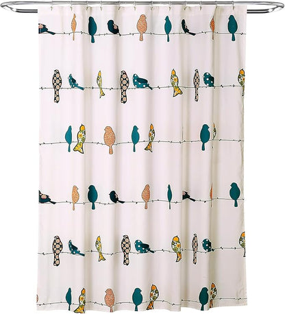 Lush Decor Rowley Birds Shower Curtain, 72” W x 72” L, Multi - Colorful Floral Bird Pattern - Whimsical & Playful Bird Shower Curtain - Farmhouse, Coastal, & Boho Bathroom Decor