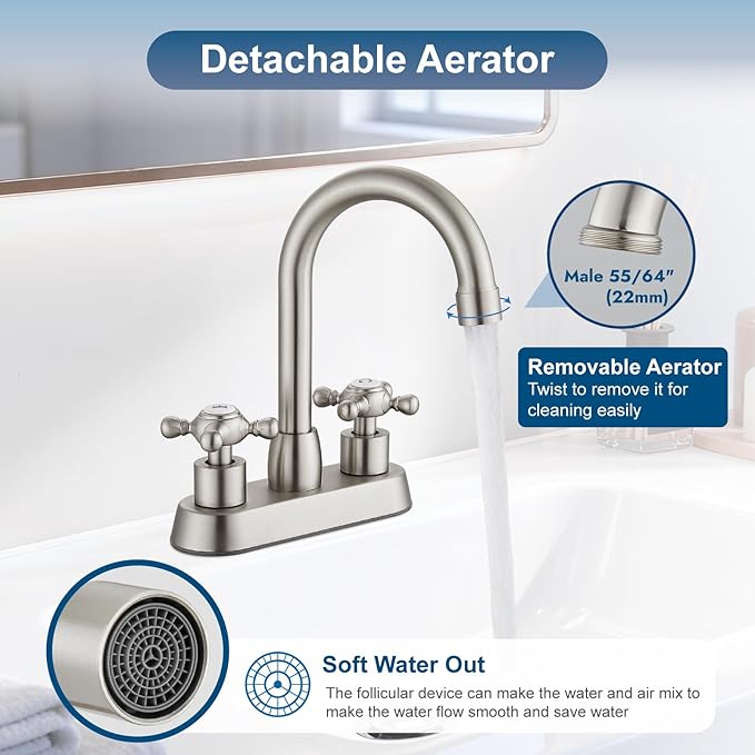 4 Inch Centerset Bathroom Faucets Double Cross Handle Bathroom Sink Faucet Deck Mounted Vintage RV Farmhouse Vanity Basin Mixer Tap with Pop up Drain,Brushed Nickel
